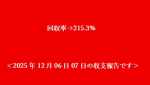 ＜2025年12月6日7日の収支報告です＞回収率⇒215.3%